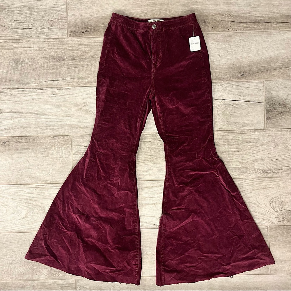 Berry-colored velvet Free People flare pants